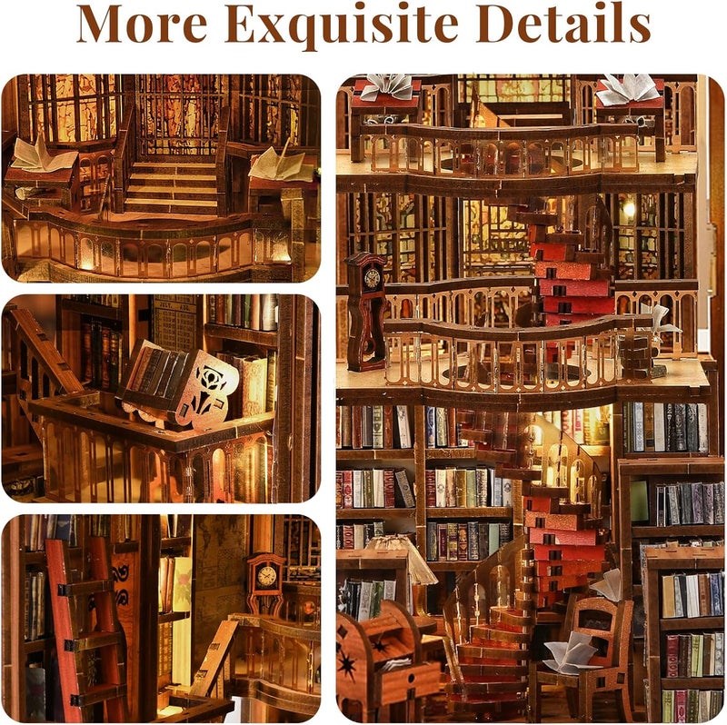 CCCDF Book Nook Library Kit, DIY Miniature Dollhouse Booknook Kit, 3D Wooden Puzzle Bookend Bookshelf with LED Light for Adults Teens (Abbey Library) - Image 3